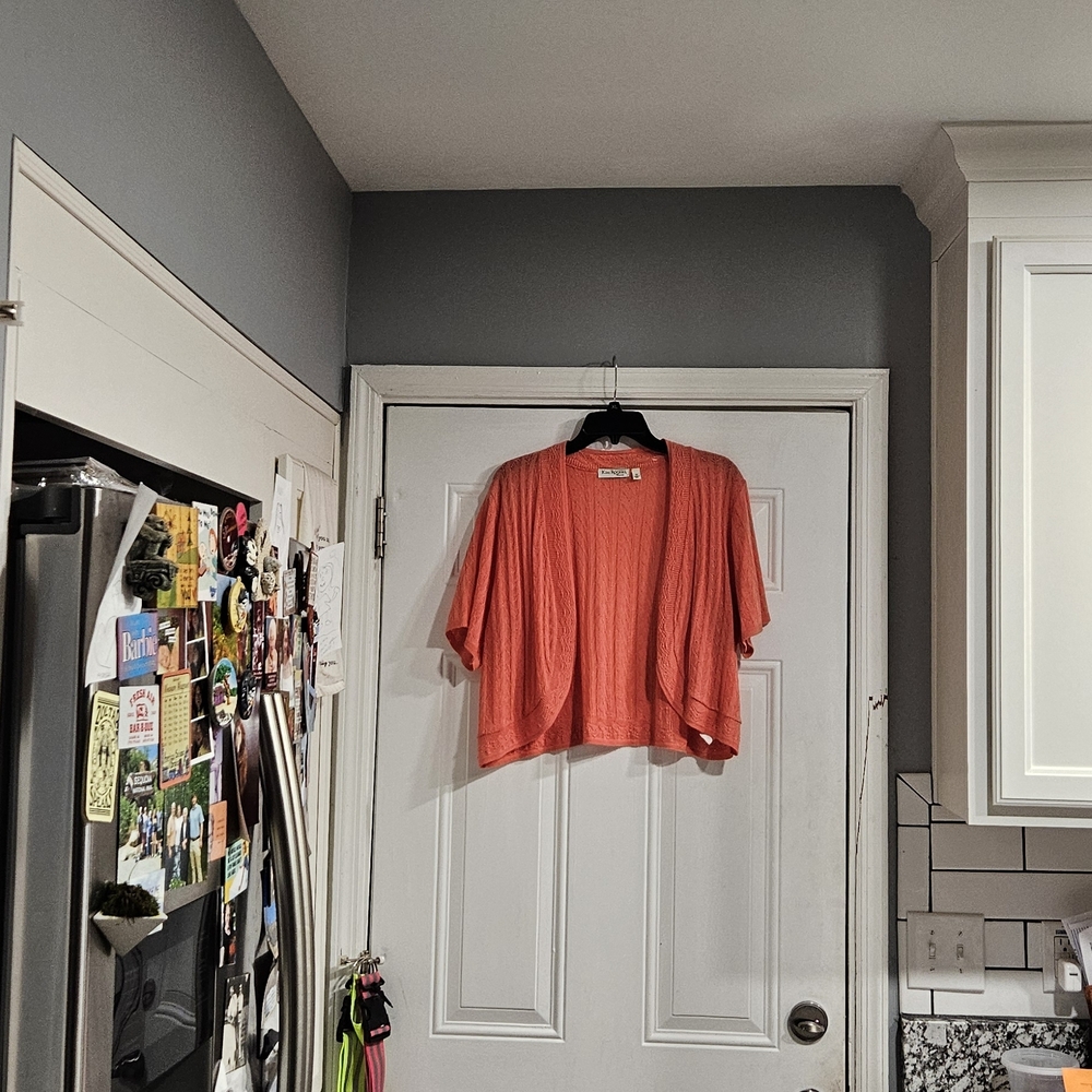 Kim Rogers Coral Open-Front Short Sleeve Cardigan
